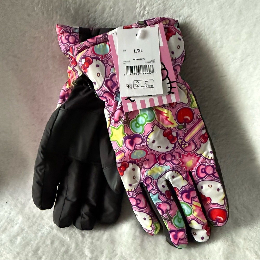 Hello Kitty Kids Ski Gloves Pink and Black Size L-XL‎ New